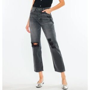 KanCan 90's Boyfriend Ultra High Rise Jeans Distressed Gray Ankle Straight Leg